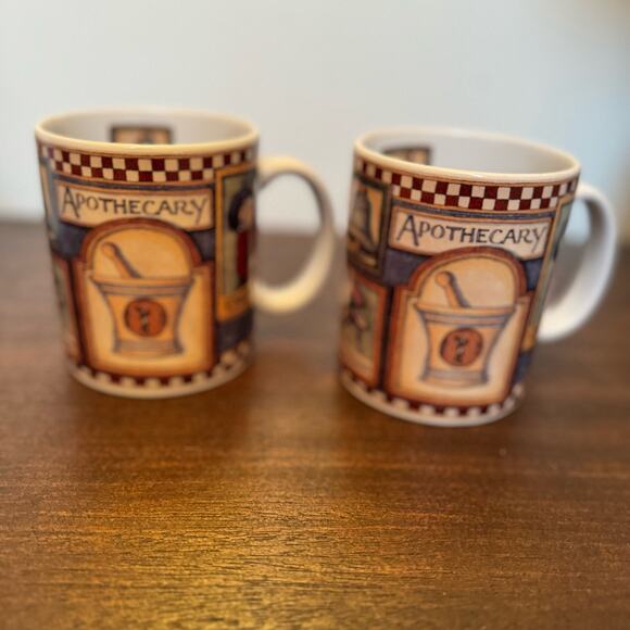 Two Lang and Wise VTG Susan Winget Signboards Apothecary Coffee Mugs Cups 1998 - Picture 2 of 9